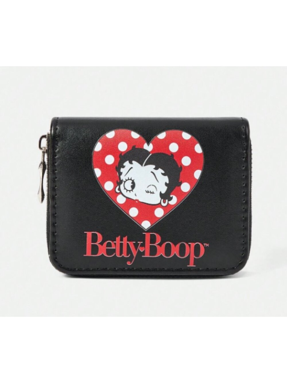 Betty Boop Black Wallet Red Heart Polka Dot Zip Coin Purse Women's